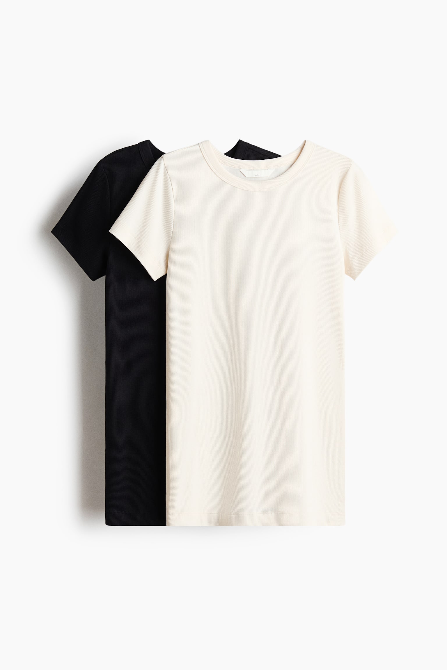 Женские футболки H&M Mama 2-Pack Ribbed T-Shirts, цвет: Чёрный / Кремовый — фото 1