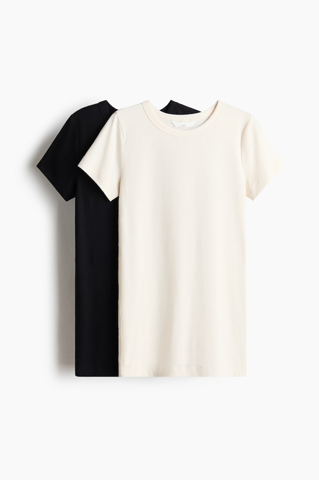 MAMA 2-pack ribbed T-shirts - Black/Cream - 1