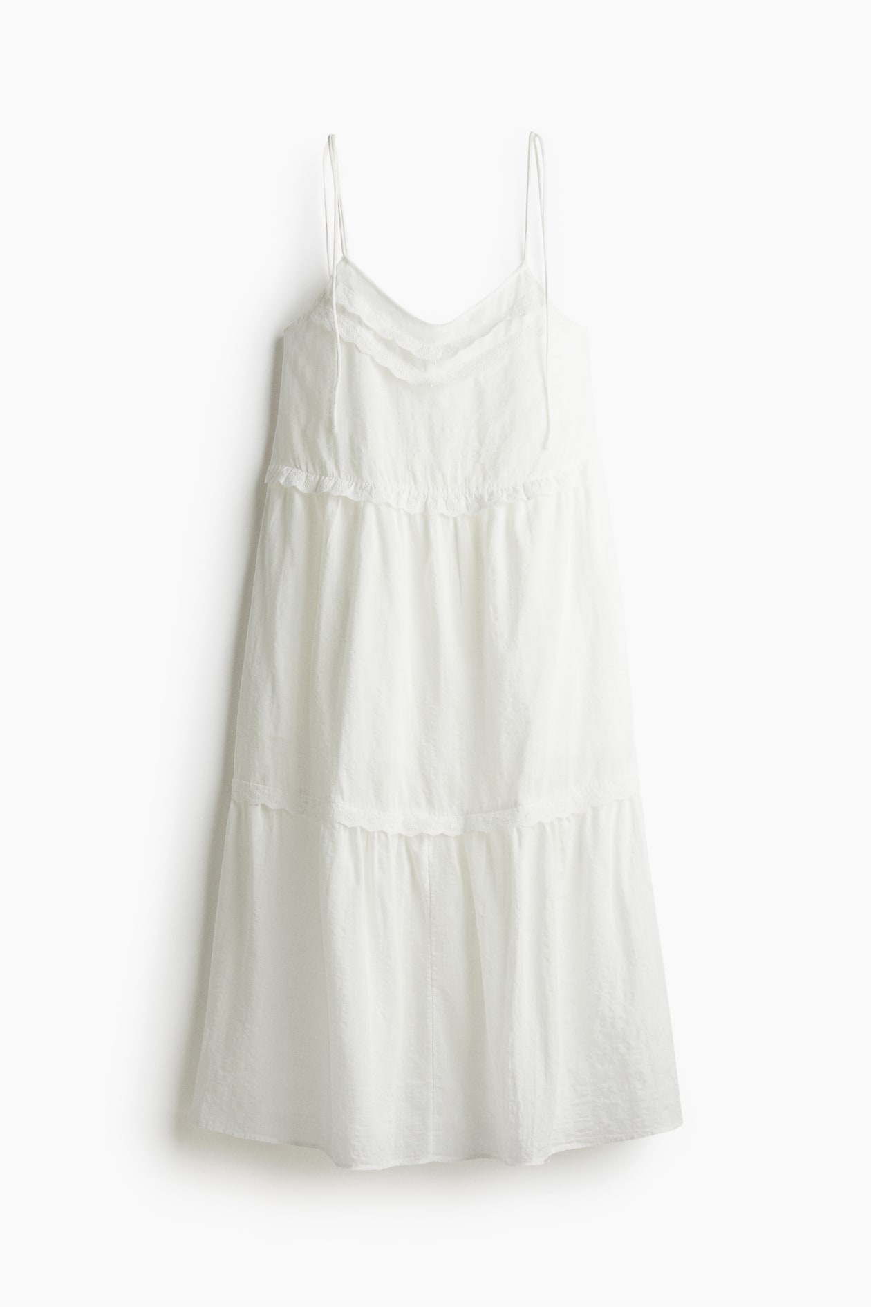 h&m brown and white dress Women's with Tie Shoulder Straps smocked bodice and a