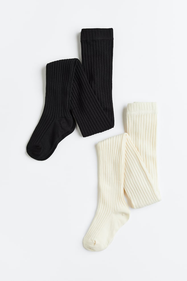 2-pack fine-knit tights - Cream/Black/Light grey/Natural white/Dark pink/Light beige/Dark pink/Light pink/dc - 1