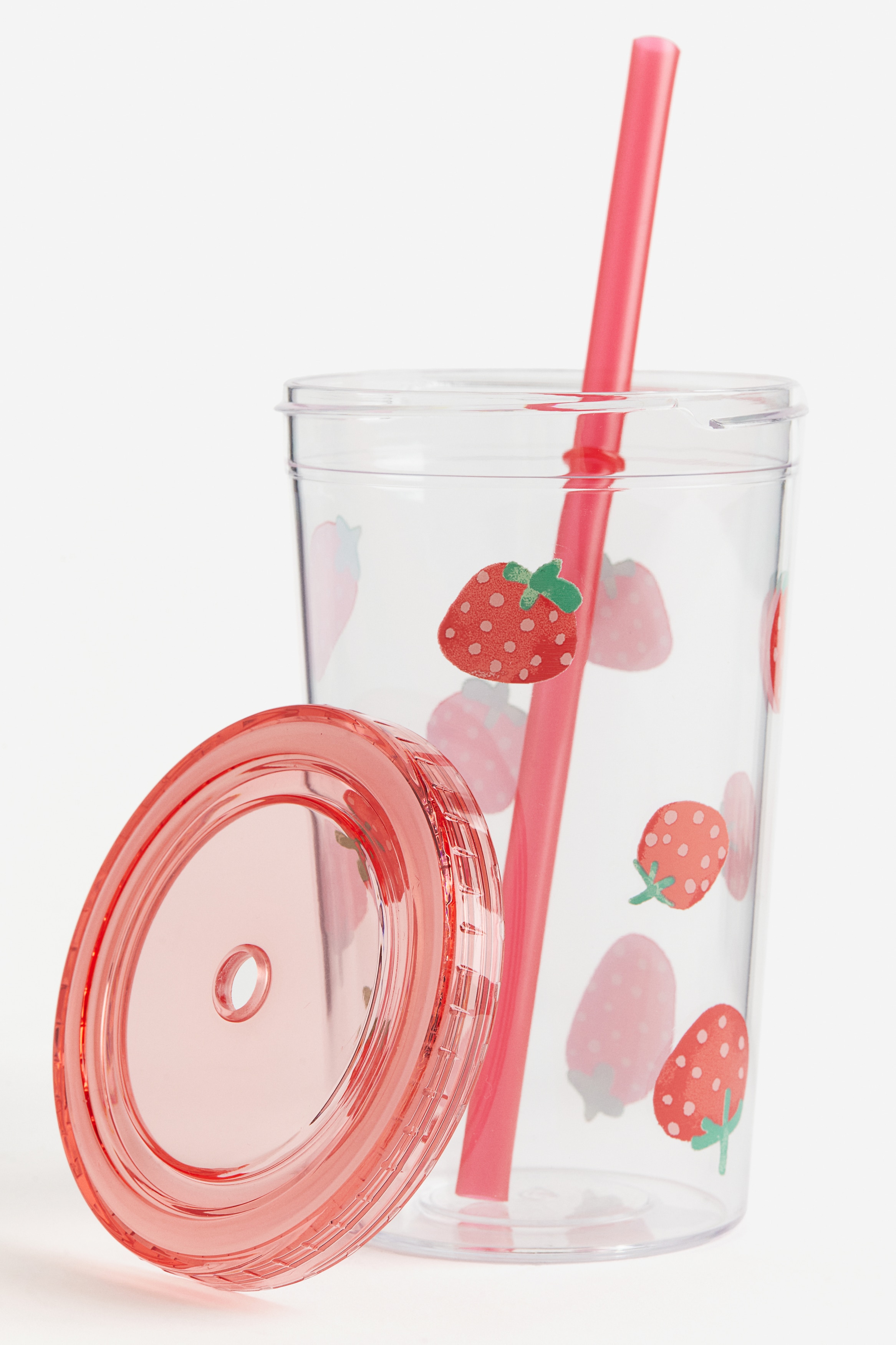 Tasse En Forme De Fraise - Gobelet En Plastique Épais Avec Couvercle - Pour Fêtes, Anniversaires, Thème Hawaïen Ou Été - 10
