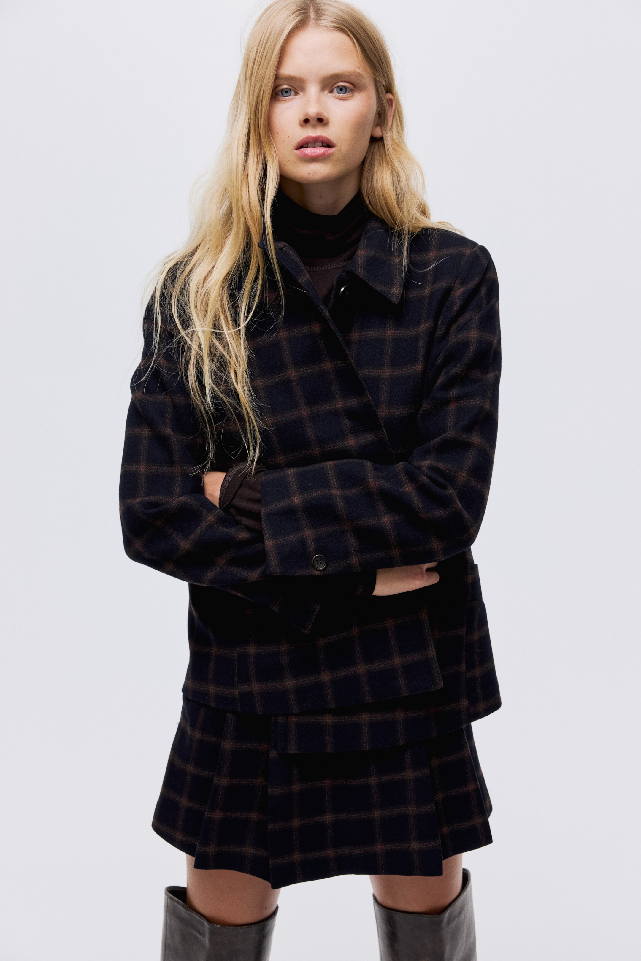 View larger image: Wool-Blend Jacket - Navy blue/plaid - Ladies | H&M CA 2
