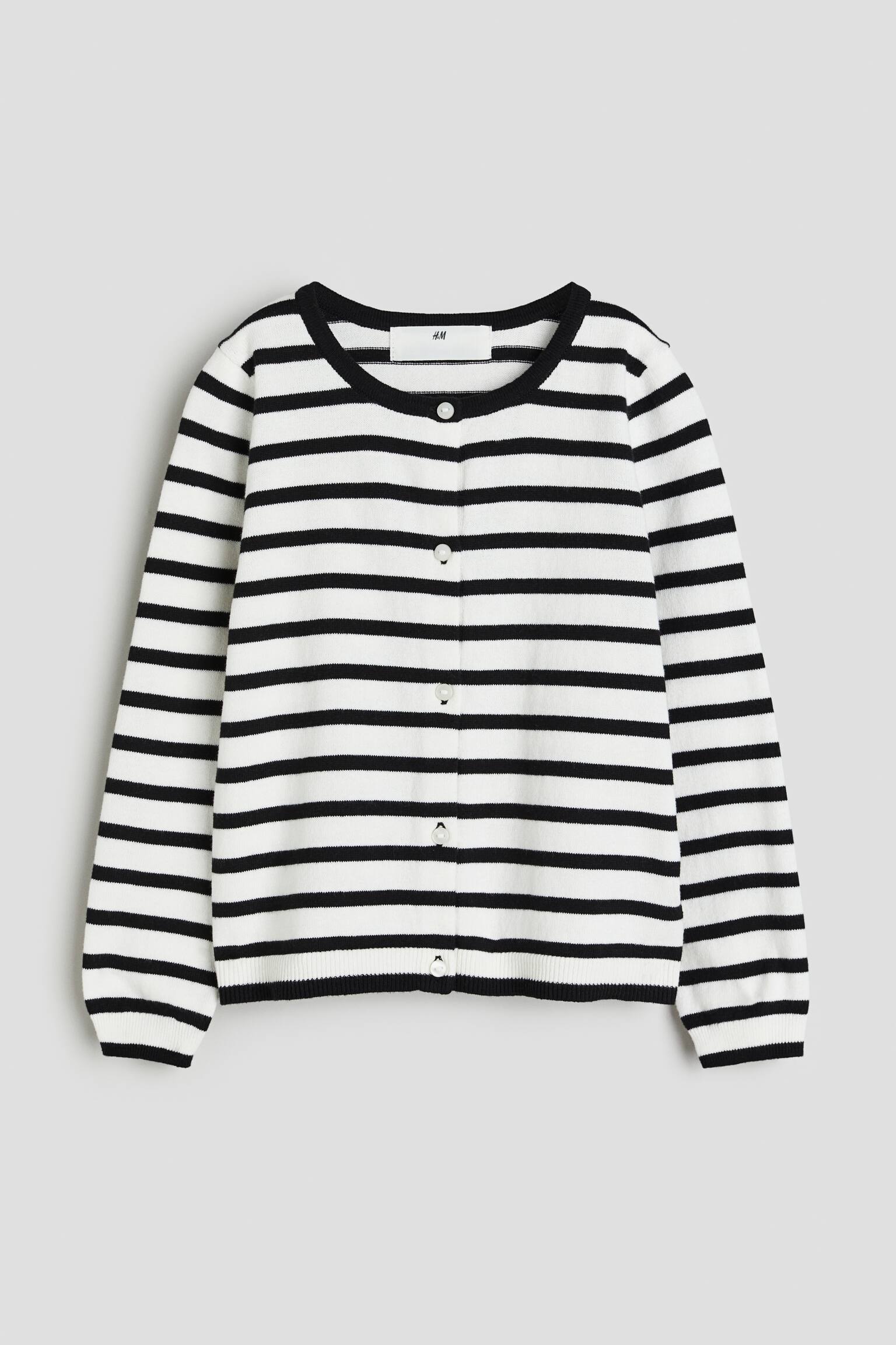 Fine Knit Cotton Cardigan - White/Black stripe/Black/Navy blue/Light grey marle/Bright pink/Black/White stripe/Lilac/Khaki green/Light dusty green/Light pink/Powder pink/Natural white/Bright orange - 1