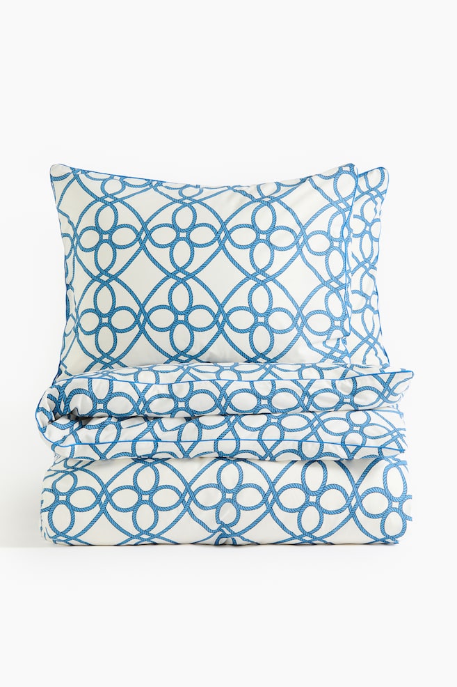 Patterned King/Queen Duvet Cover Set - Blue/white/White/beige - 1