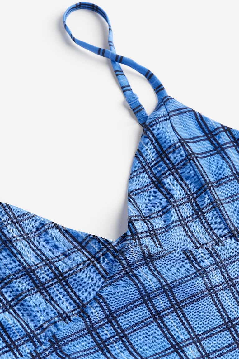 Mesh slip dress Blue/Checked Ladies H&M GB