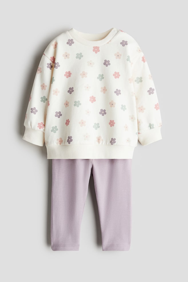 Ensemble 2 pièces avec chandail et legging - Violet ancien/fleuri/Cream/Mouse/Beige clair/ours/Marine/rayé/Beige clair/ours/Vert clair/dinosaure - 1