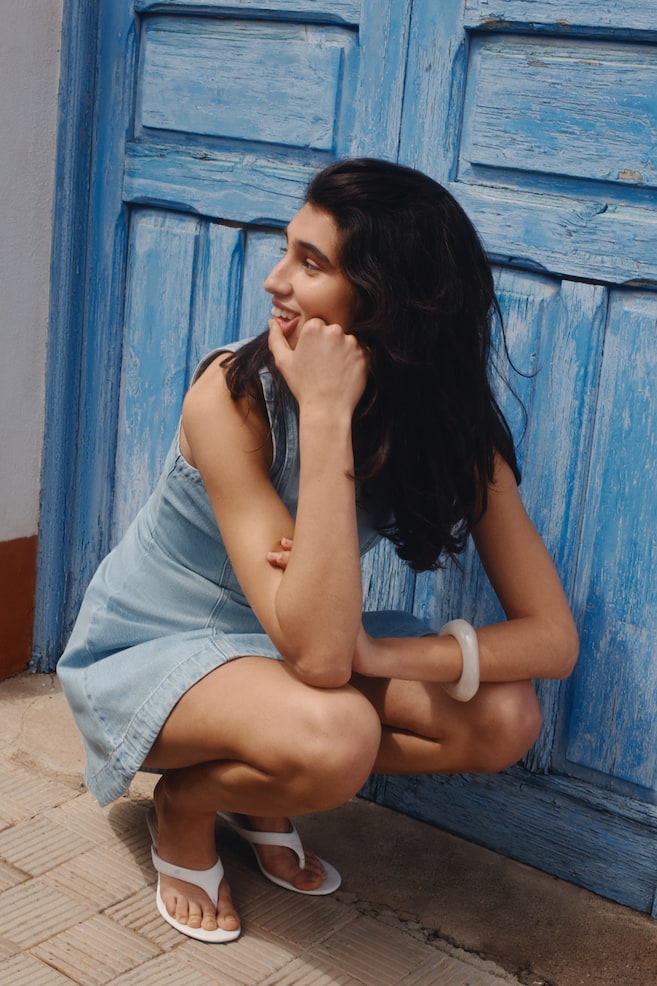 Vestido denim con falda acampanada - Azul denim claro/Azul denim - 5