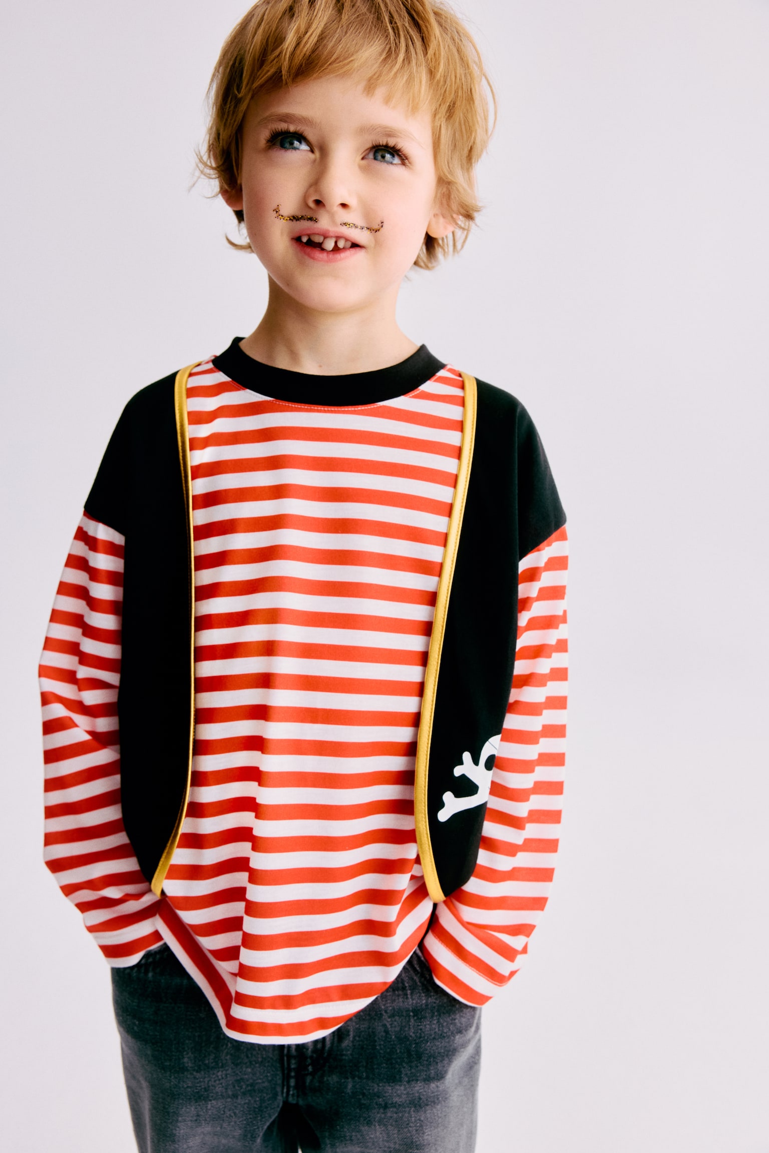Fancy dress pirate top - Red/Striped - 4