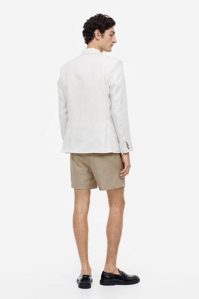 Regular Fit Linen-blend tailored shorts - Mole/White - 7