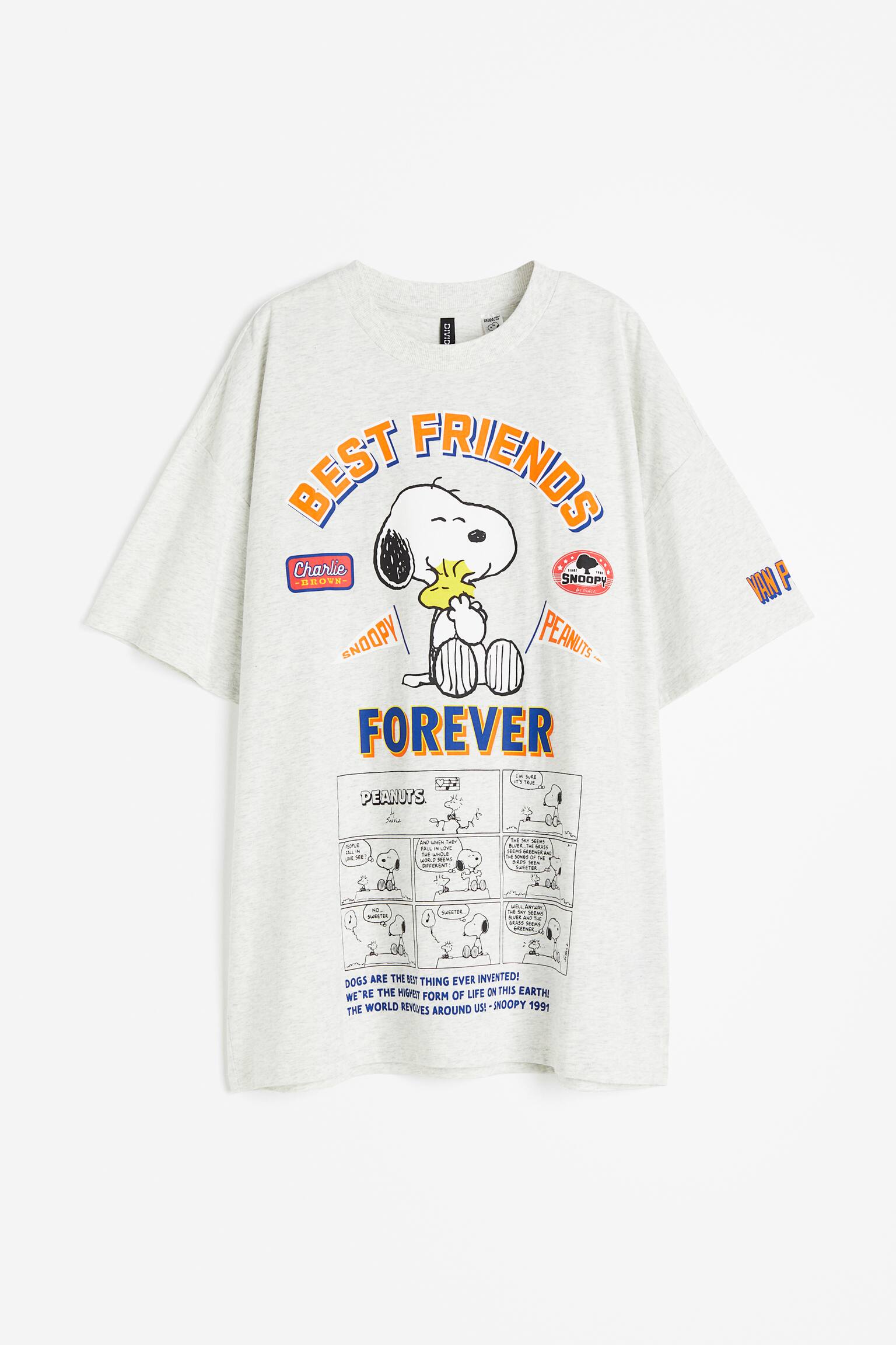 Oversized printed T-shirt - Light grey marl/Snoopy