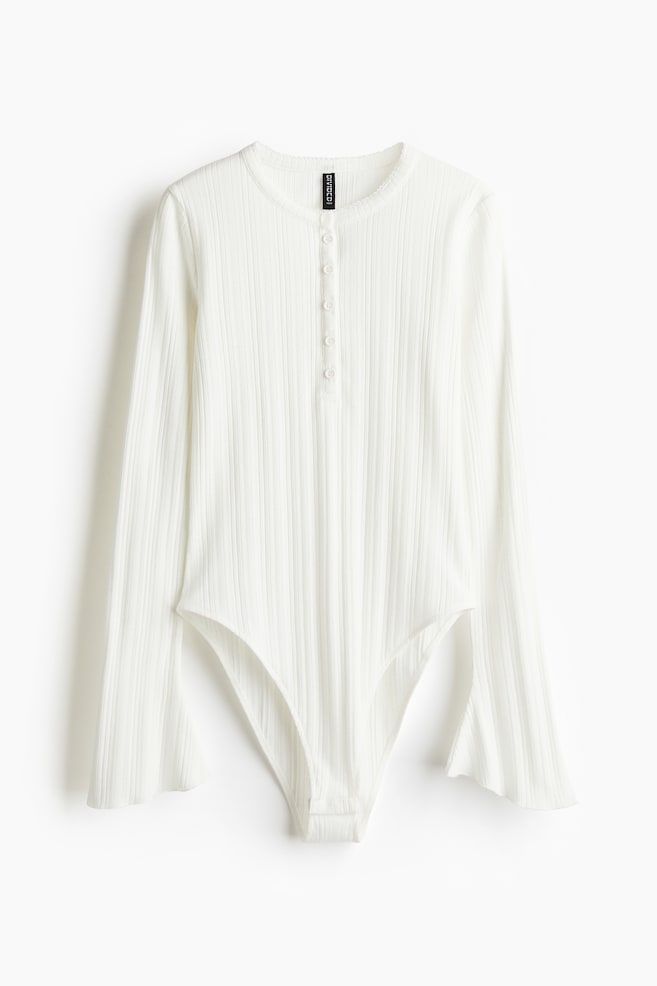 Trumpet-Sleeved Pointelle Bodysuit - Cream - 1