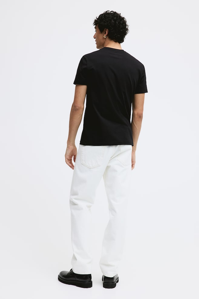 T-shirt z dekoltem w serek Slim Fit - Czarny/Biały - 4