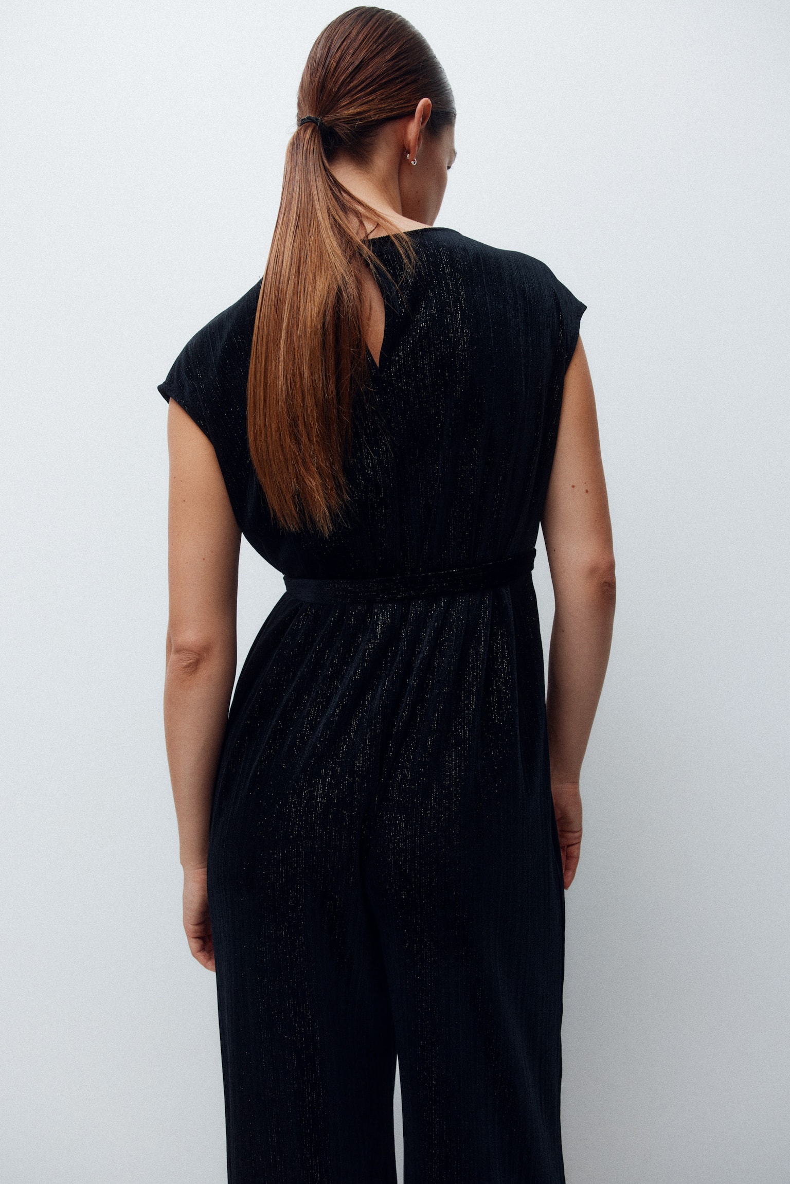 MAMA Sleeveless tie-belt jumpsuit - Black/Light beige/Striped - 6