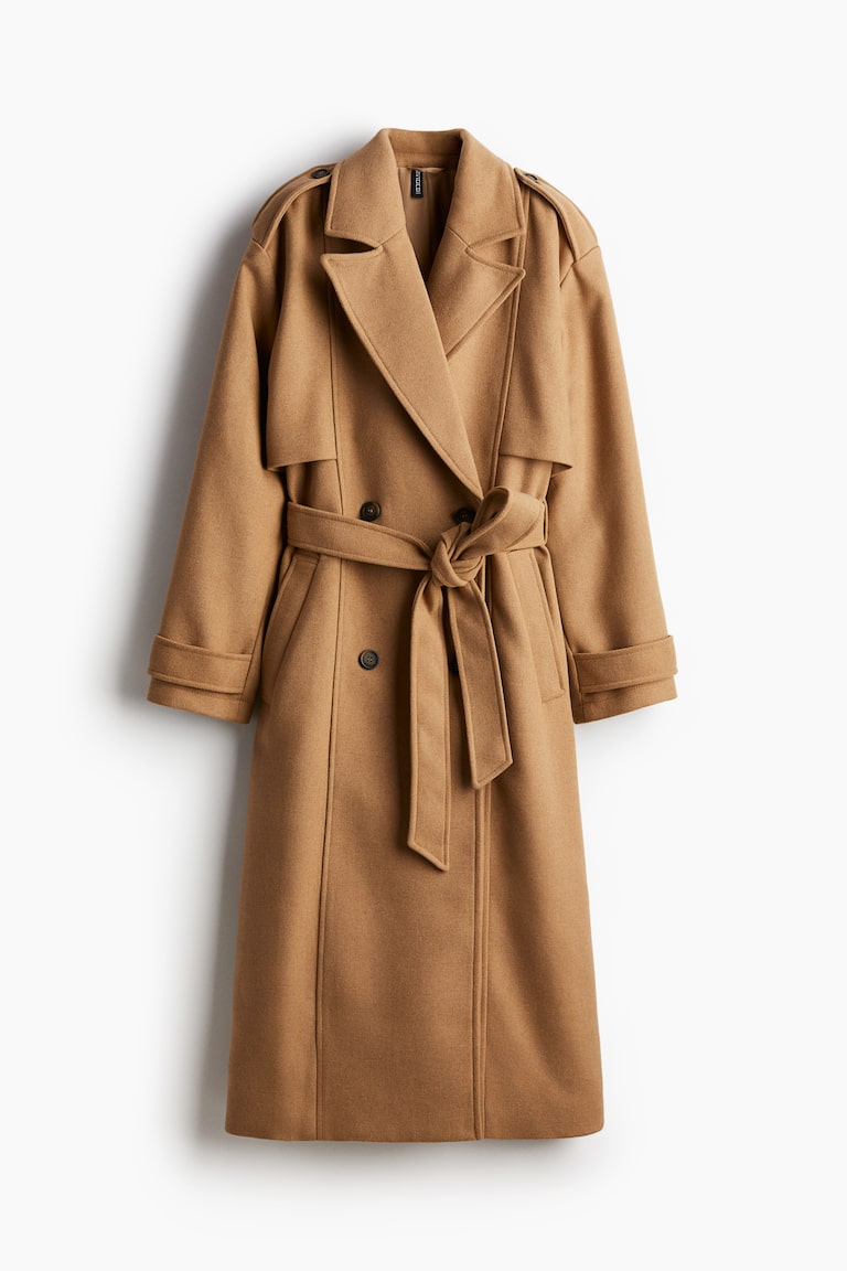 起毛ツイルトレンチコート - ベージュ - レディース | H&M JP 