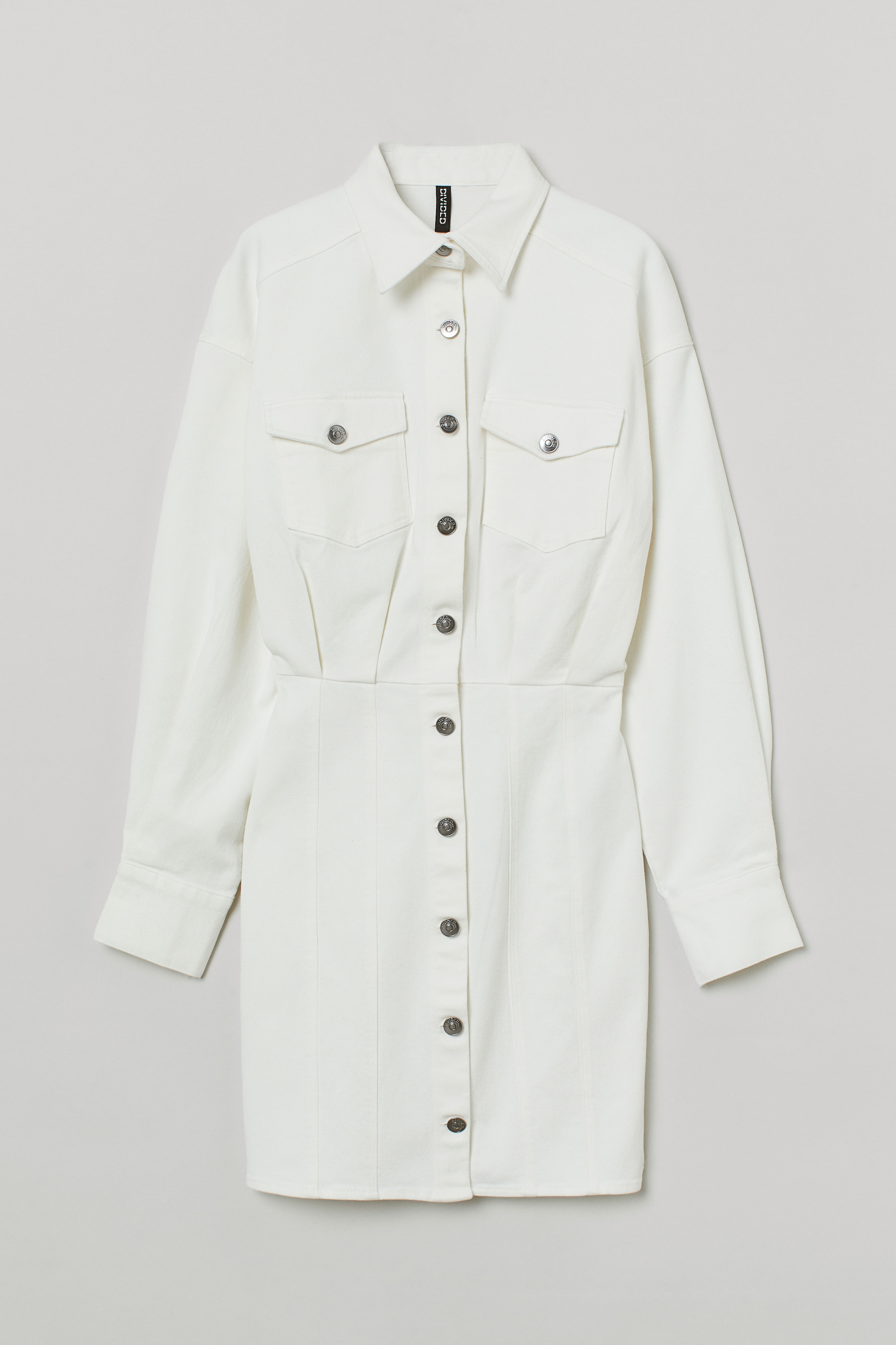 Denim Dress - Long sleeve - Mini - White - Ladies | H&M US