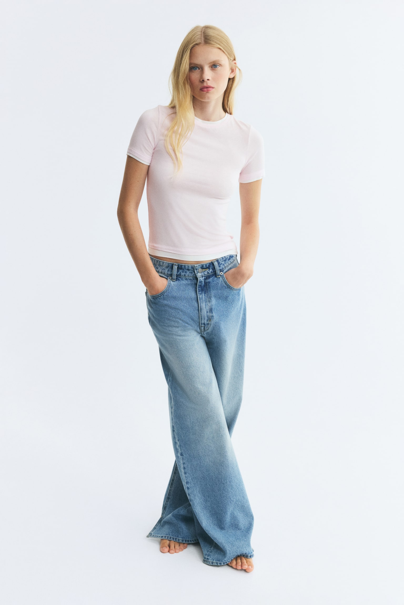 Женская футболка H&M Layered-Look, цвет: Светлый розовый — фото 3