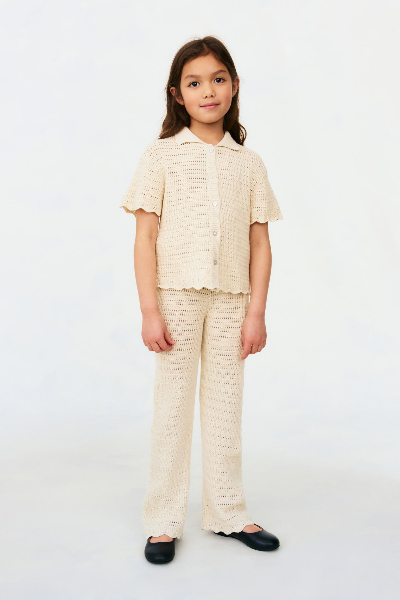 Детские комплекты H&M 2-piece Pointelle-Knit Cotton Set, цвет: Светлый бежевый — фото 2