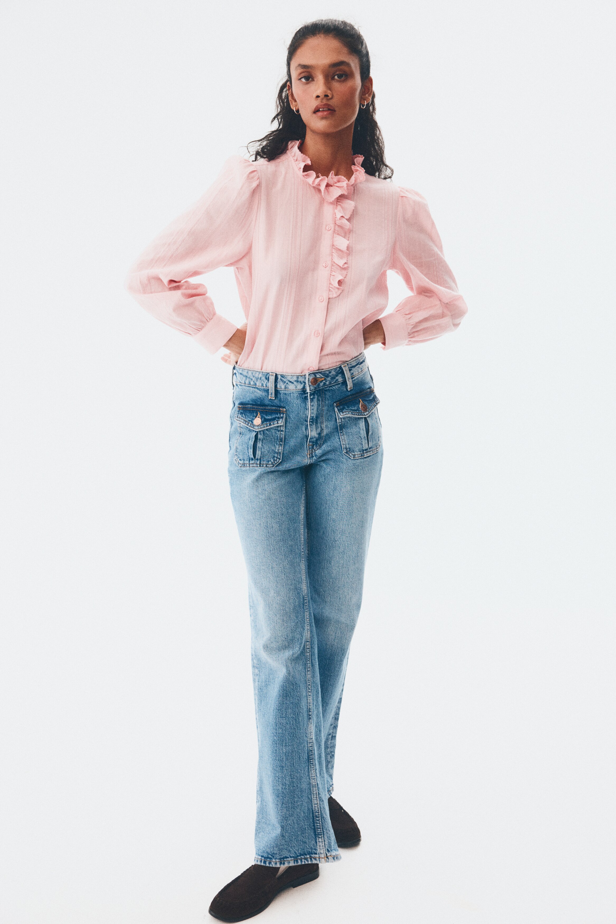 Frill-collared cotton blouse