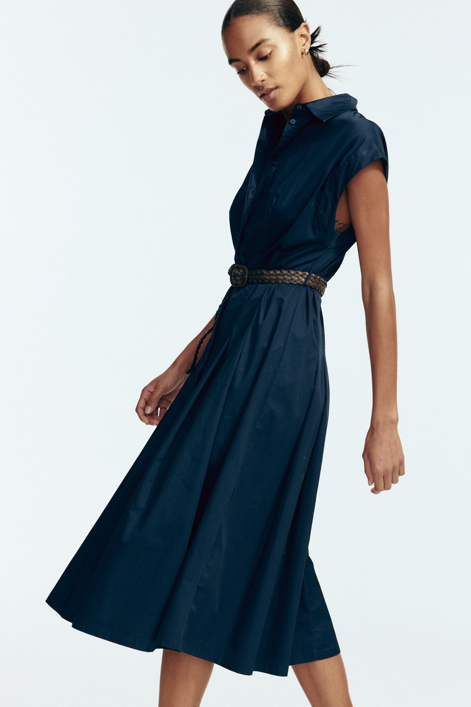 Vestido camisa de popelina de algodón - Azul marino - 5