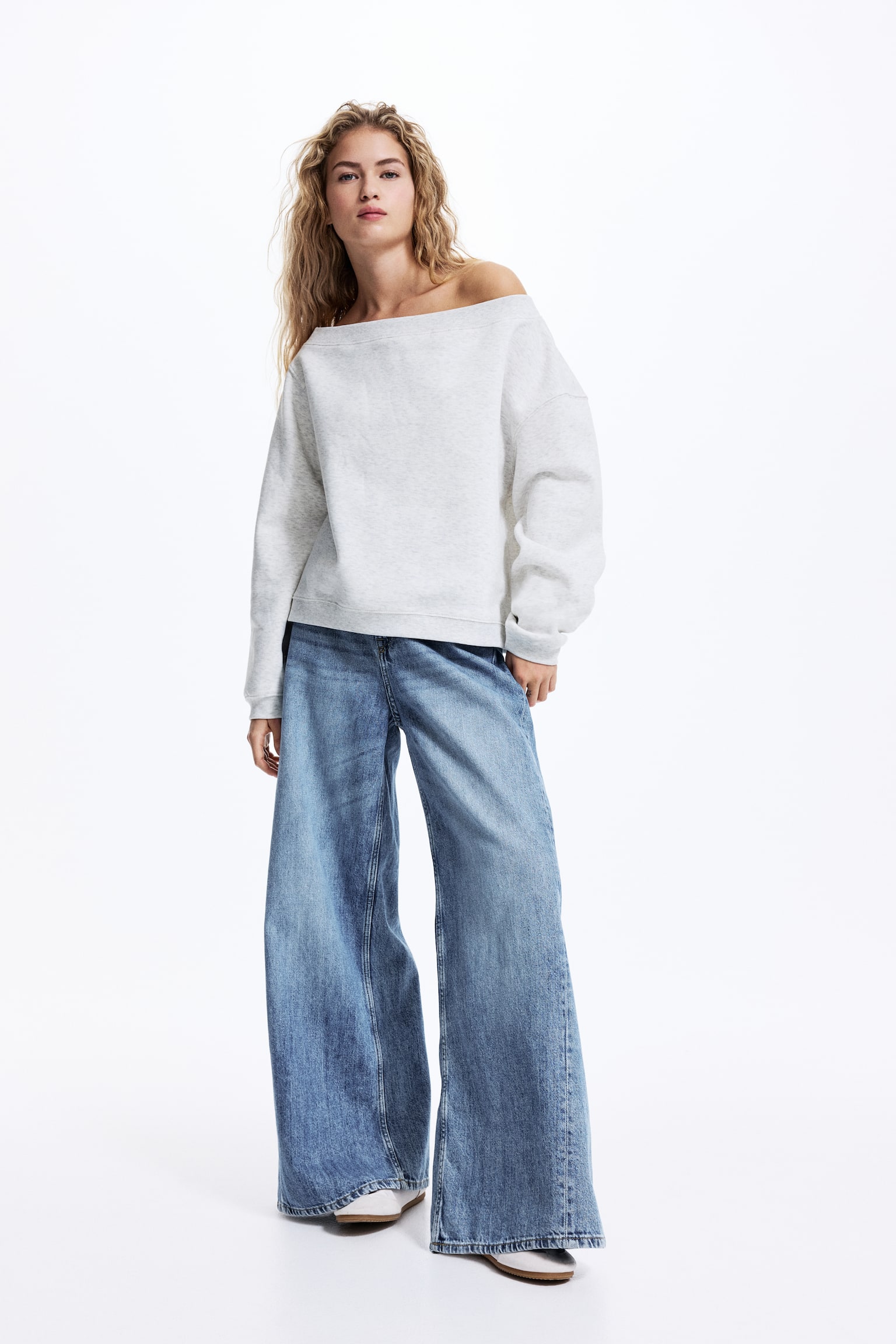 One-shoulder sweatshirt - Light grey marl/Dark brown - 6