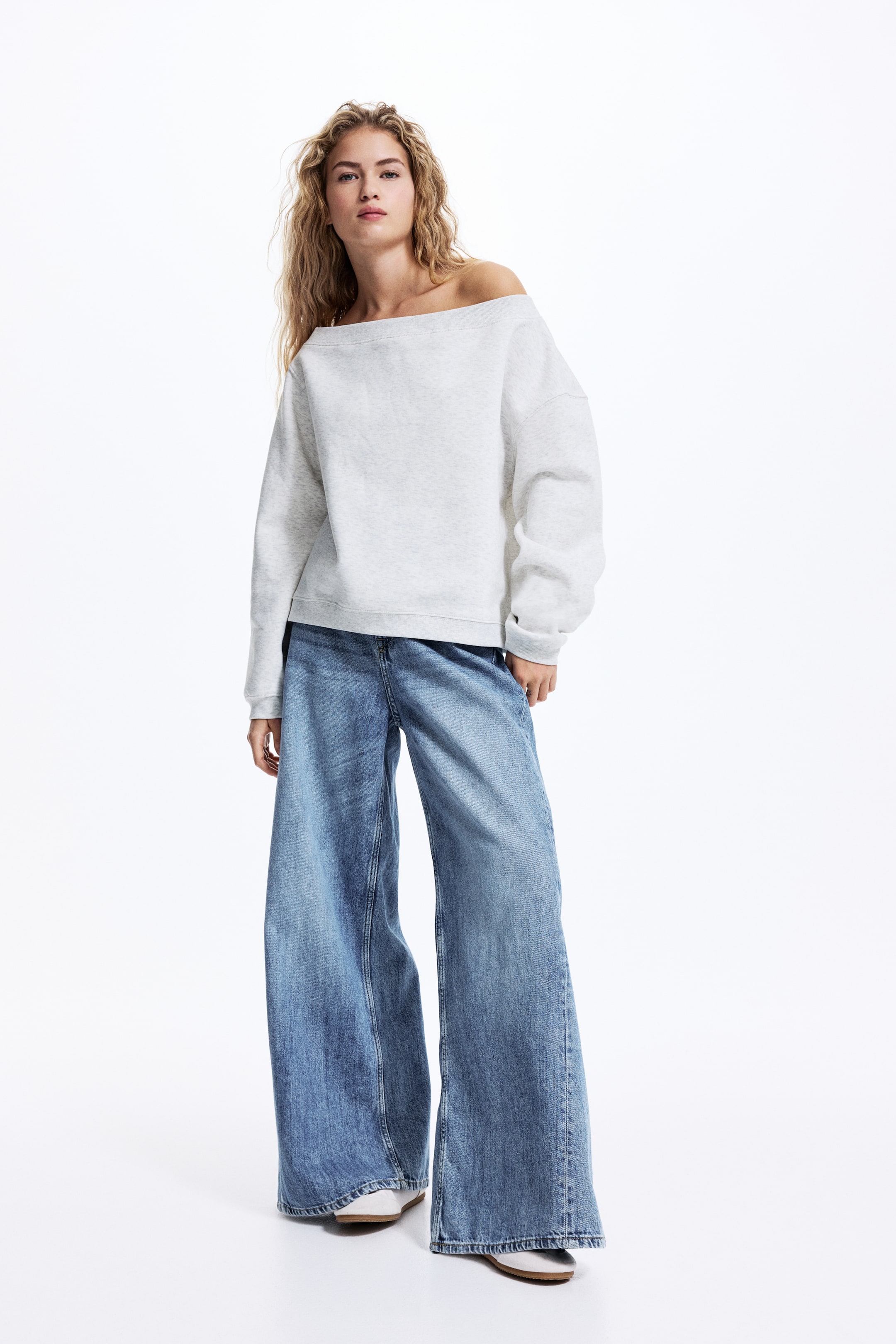 View larger image: One-shoulder sweatshirt - Light grey marl - Ladies | H&M 3