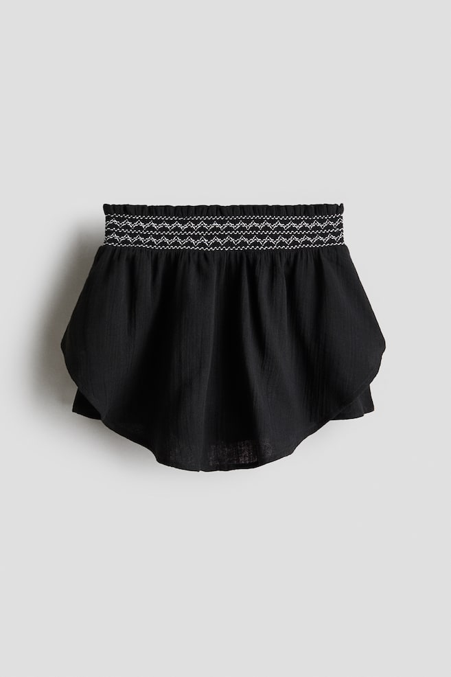 Smock-Detail Muslin Skort - Black - 1