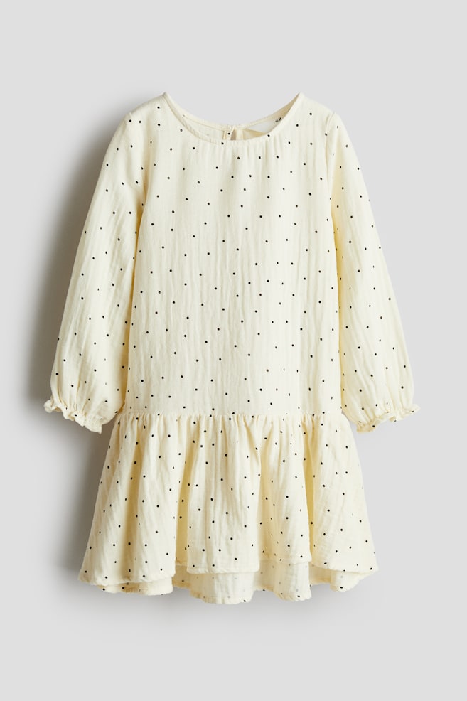 Cotton Muslin Dress - Light yellow/dotted - 1