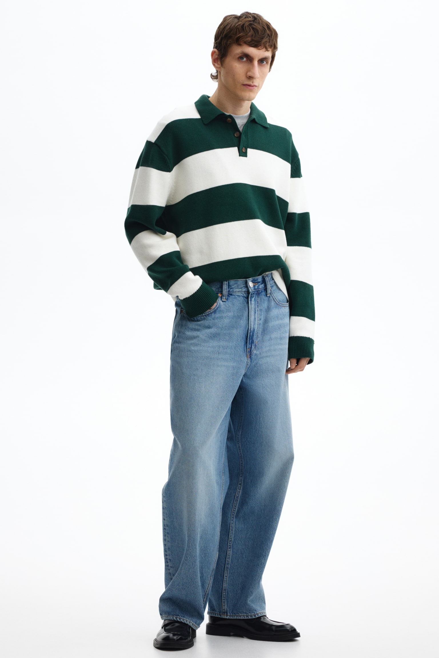 Сорочка поло Relaxed Fit - Темно-зелений/смужки/Синій/смужки - 5