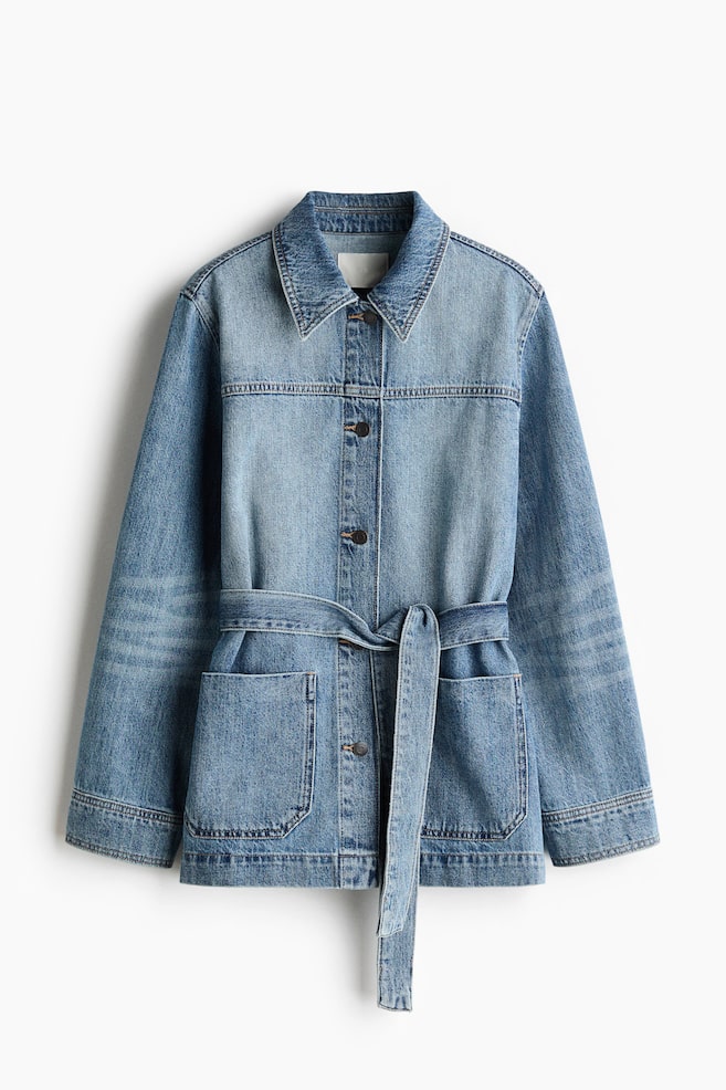 Tie-Belt Denim Jacket - Denim blue/Light denim blue - 1