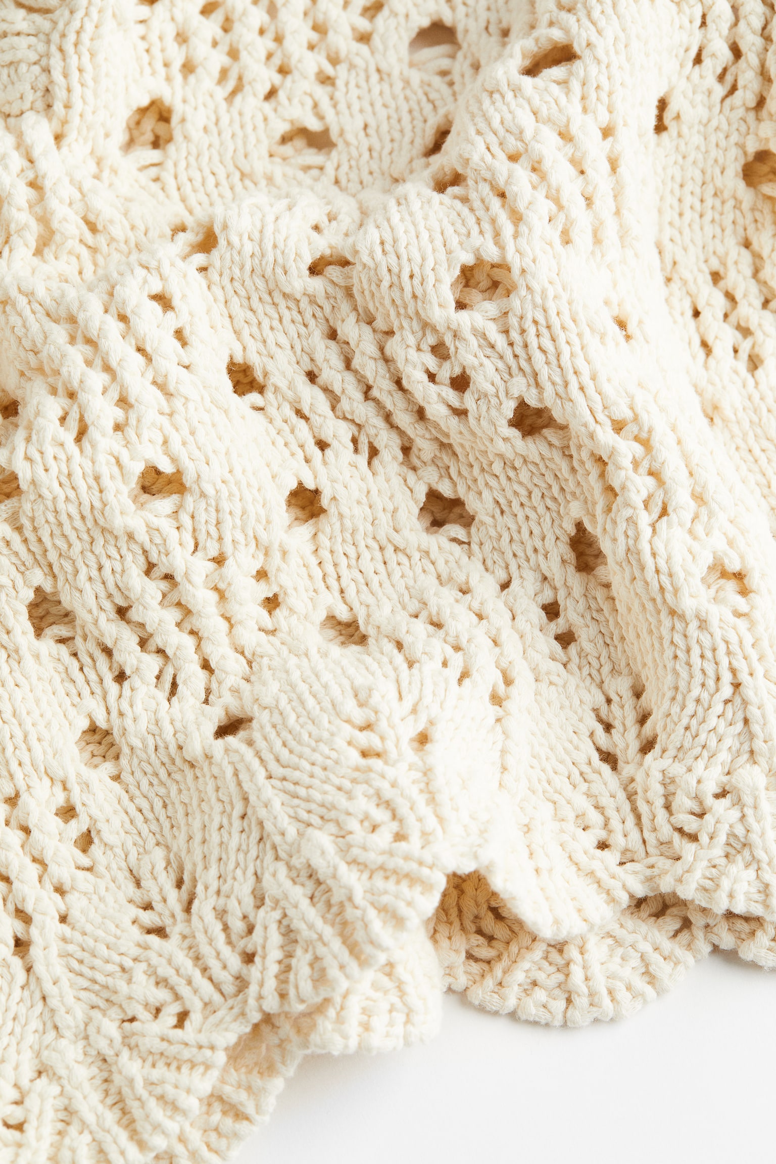 Pointelle Knit Cotton Sweater - Cream - 4