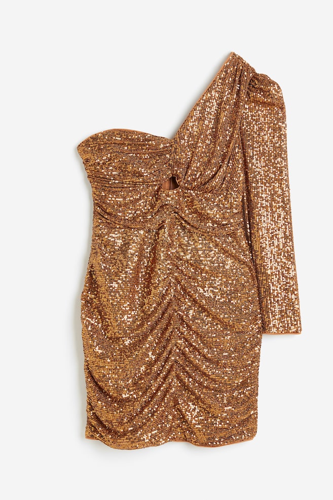 Sequined one-shoulder dress - Bronze-coloured - 2