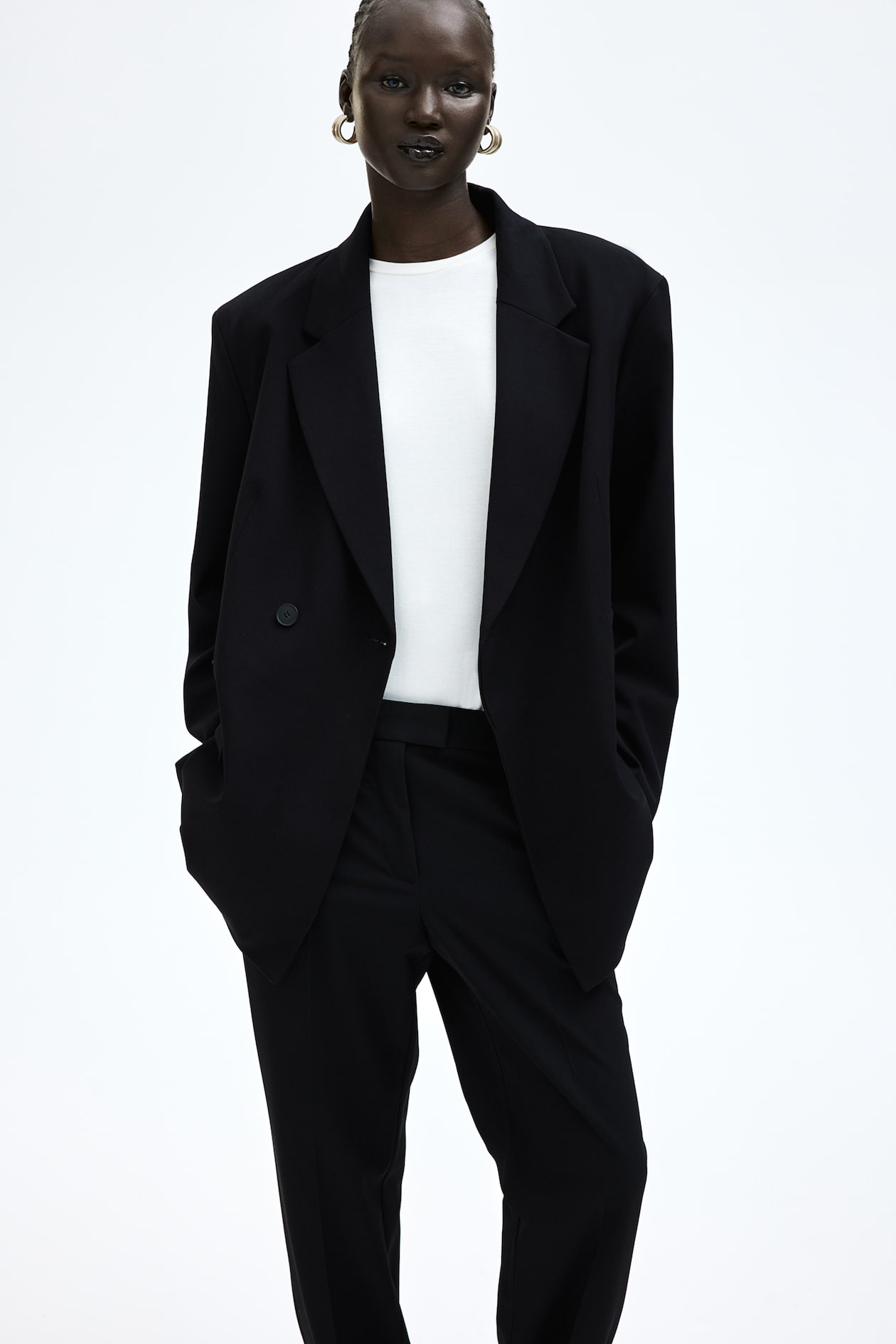 Oversized blazer - V-neck - Long sleeve - Black - Ladies | H&M GB