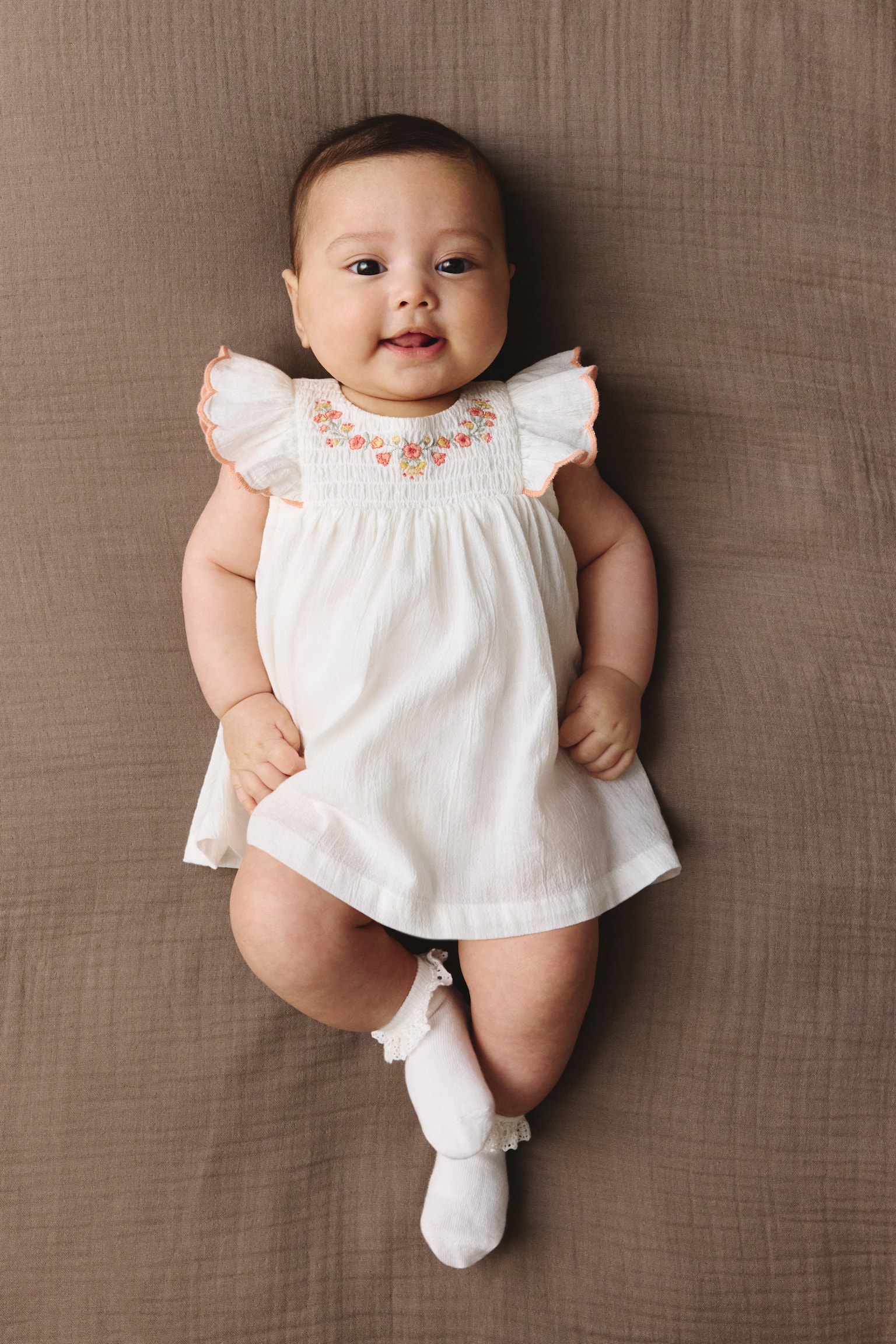 Cotton bodysuit dress - White/Flowers - 1