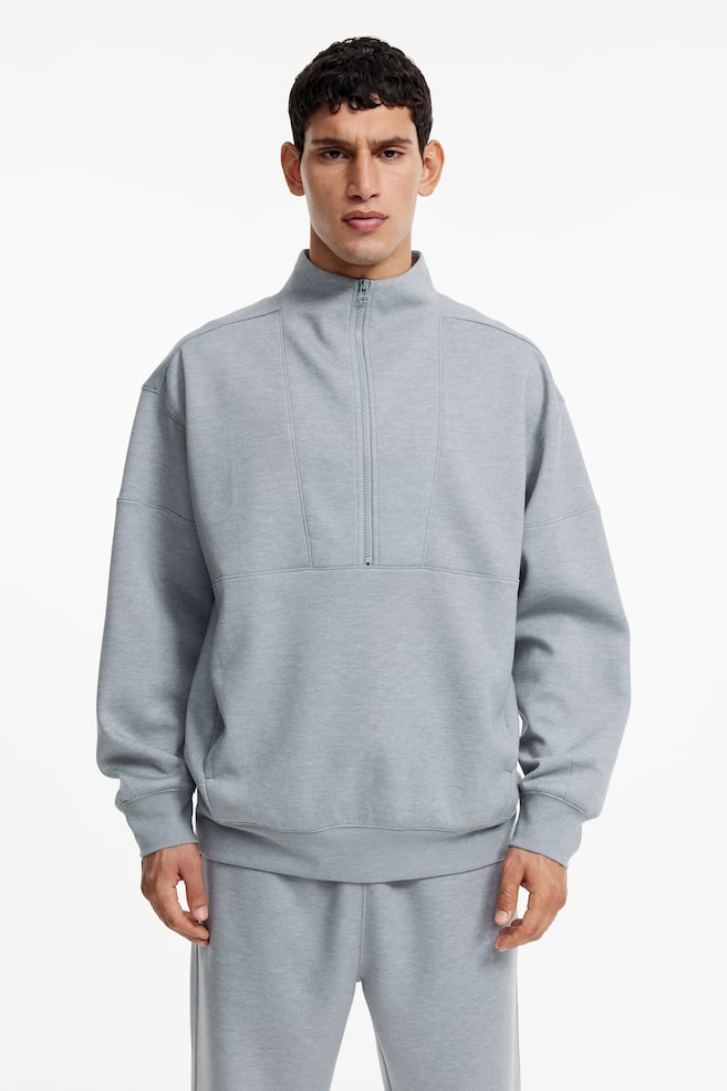 DryMove™ Sweatshirt mit kurzem Zipper - Graumeliert/Schwarz - 1