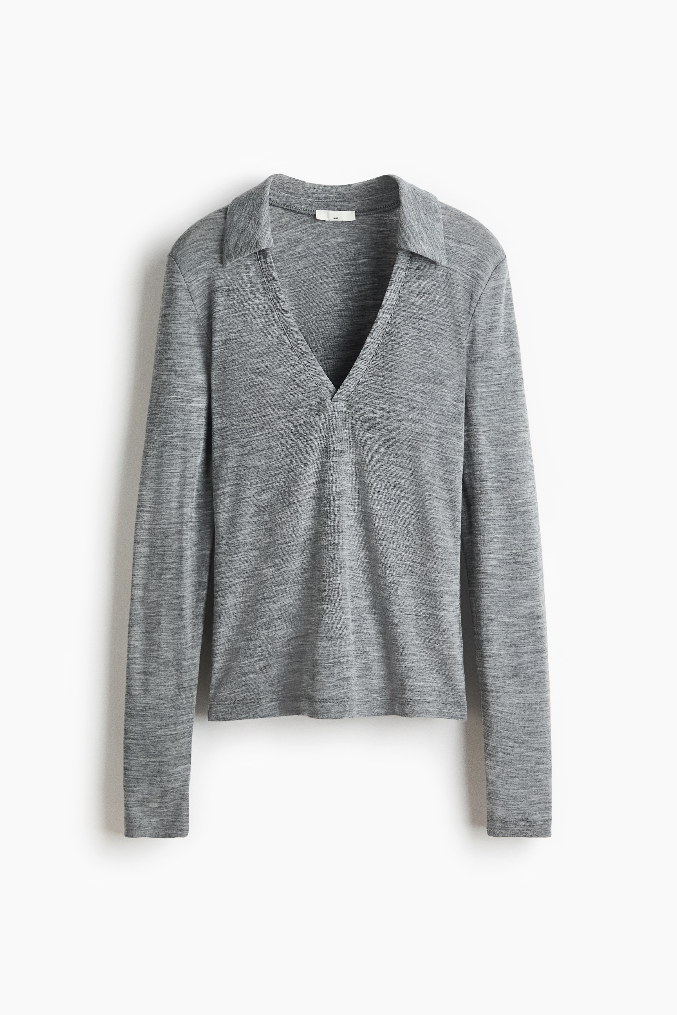 Wool jersey top - Gray melange/Dark brown