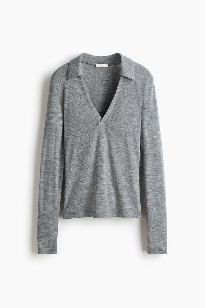 Wool jersey top - Grey marl/Dark brown - 1