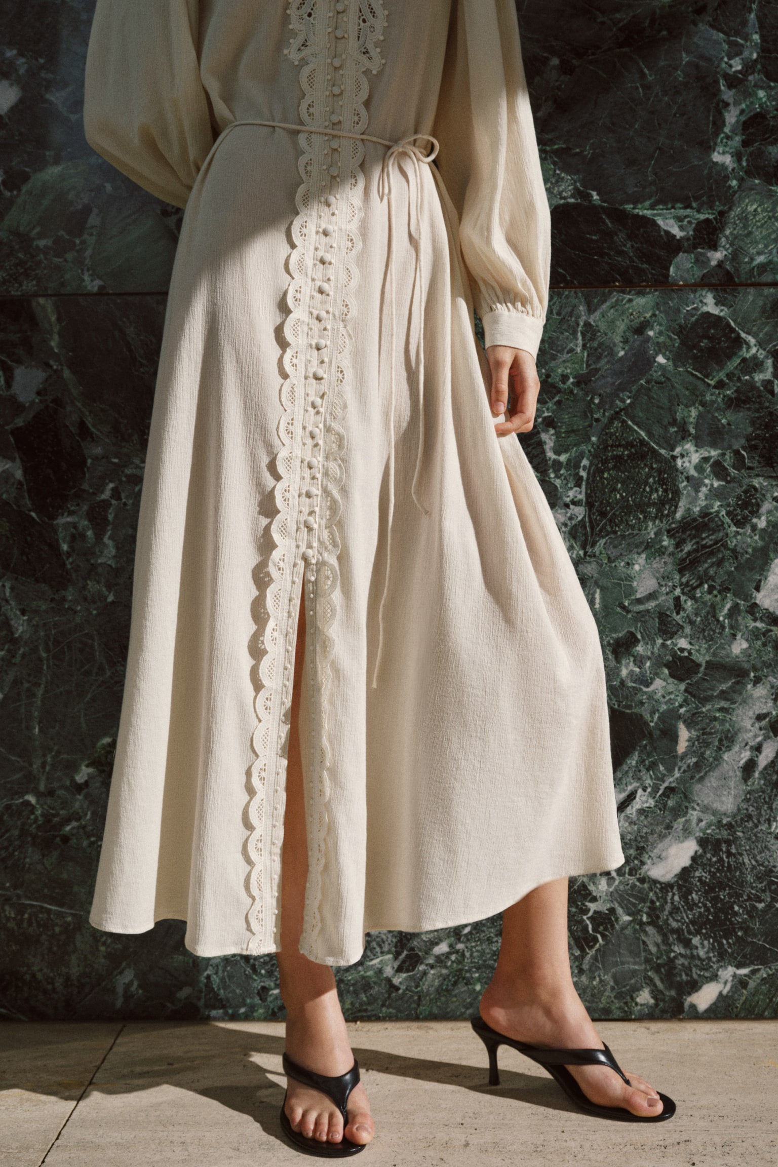 Lace-detail cotton dress - Cream/Light pink/Dark brown - 6