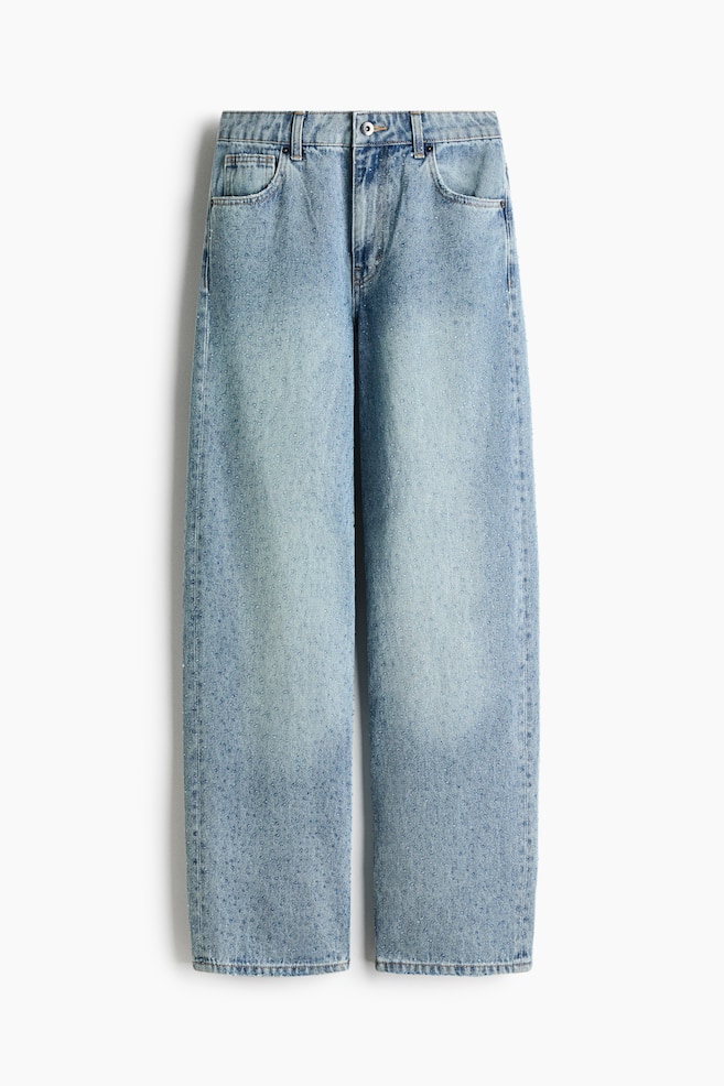 Rhinestone-Detail High-Waist Jeans - Light denim blue - 1