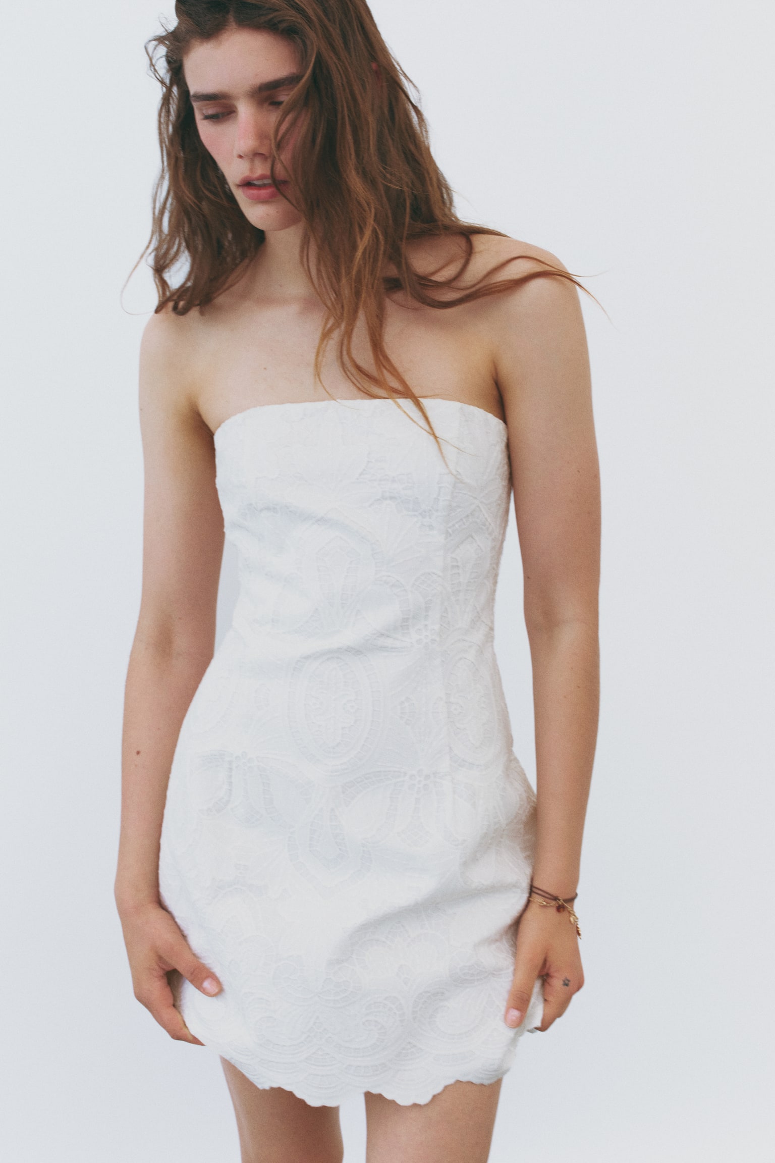 Embroidered bandeau dress - White - 1