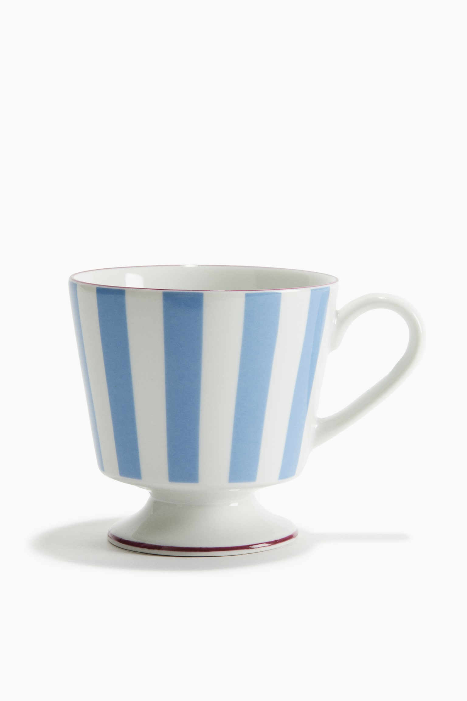 Footed porcelain mug - Light blue/White/Pink/White striped - 1