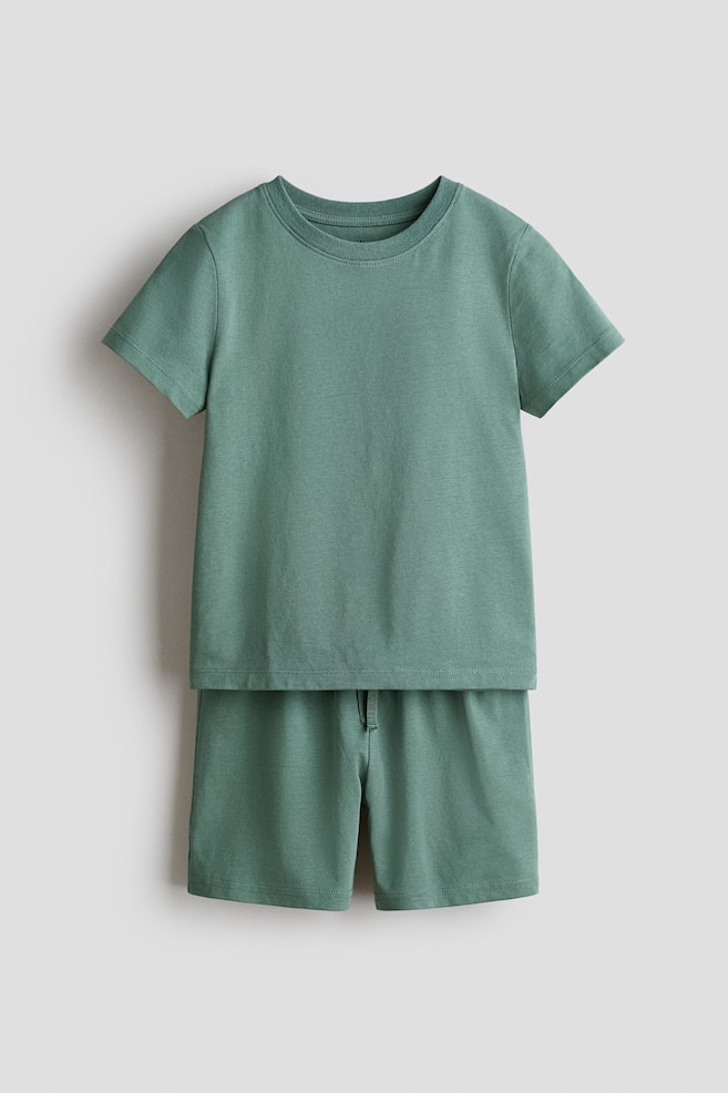 2-Piece T-Shirt and Shorts Set - Dusty green/Navy blue/Light blue - 1