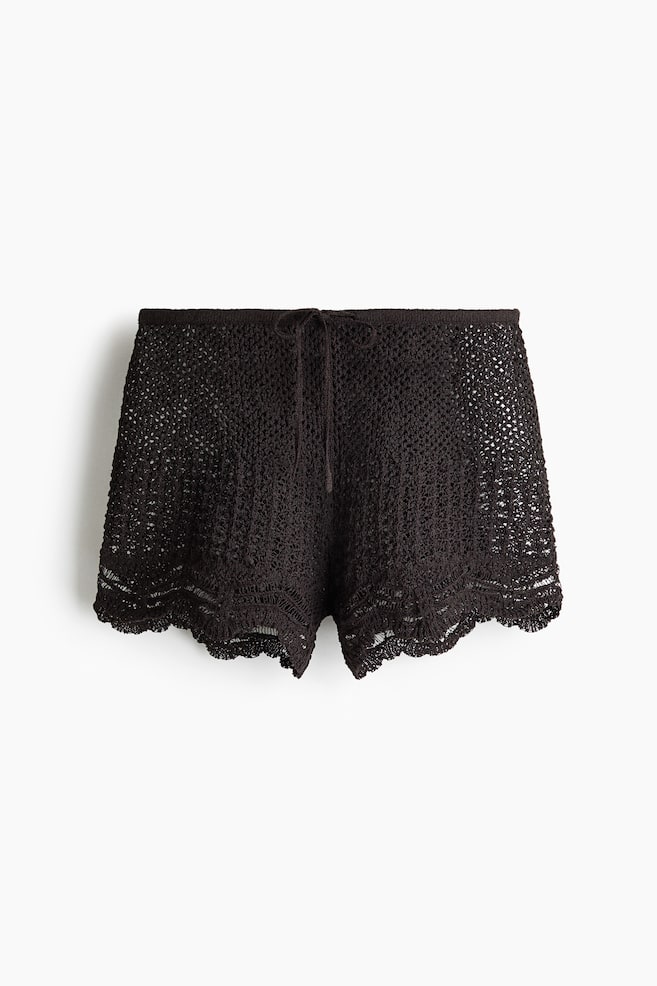 Crochet-look beach shorts - Dark brown/Cream - 1