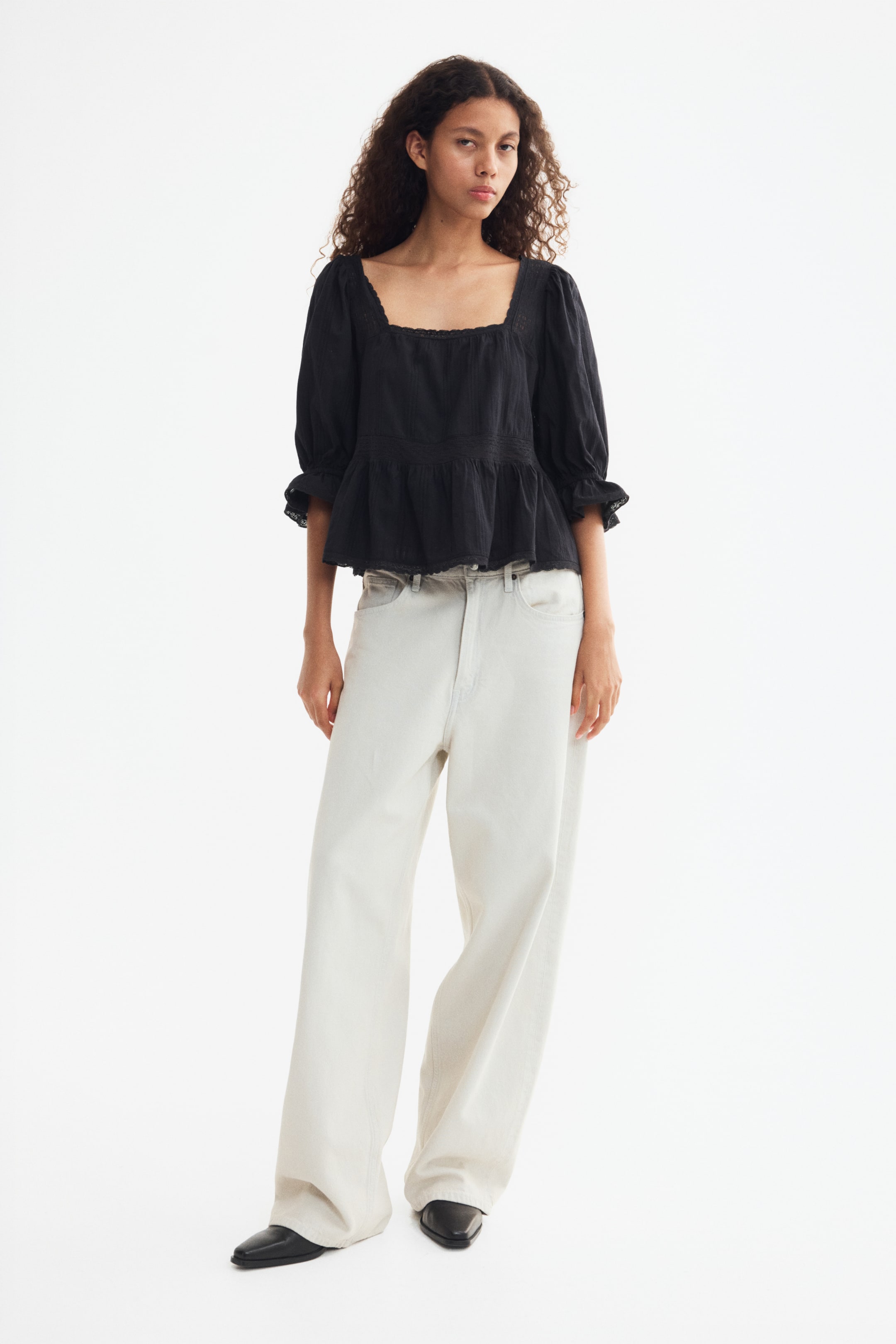 Lace-Inset Peplum Blouse