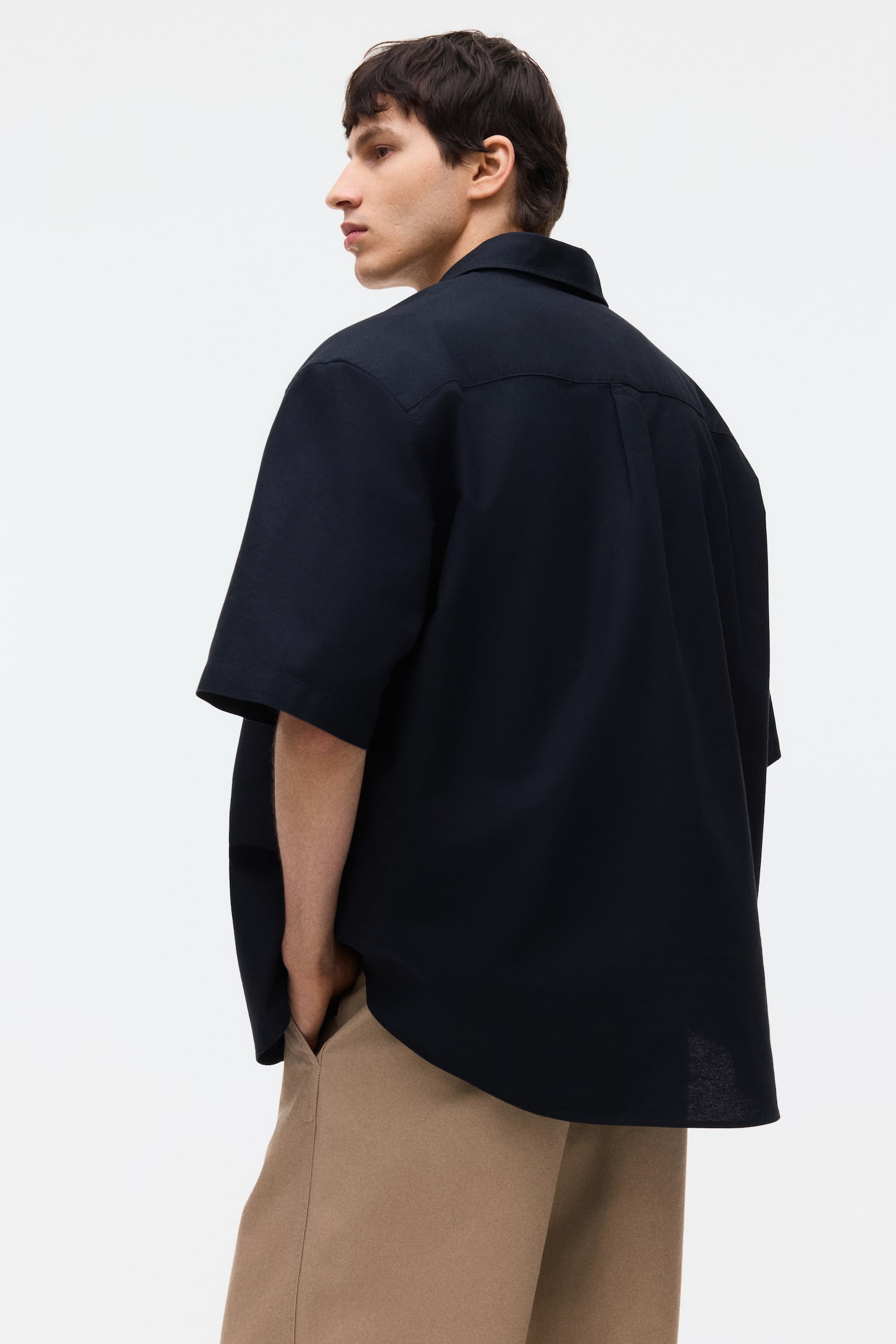 Relaxed Fit Short-sleeved Oxford shirt - Black/Dark blue/Dark green/White/Green/Striped - 7