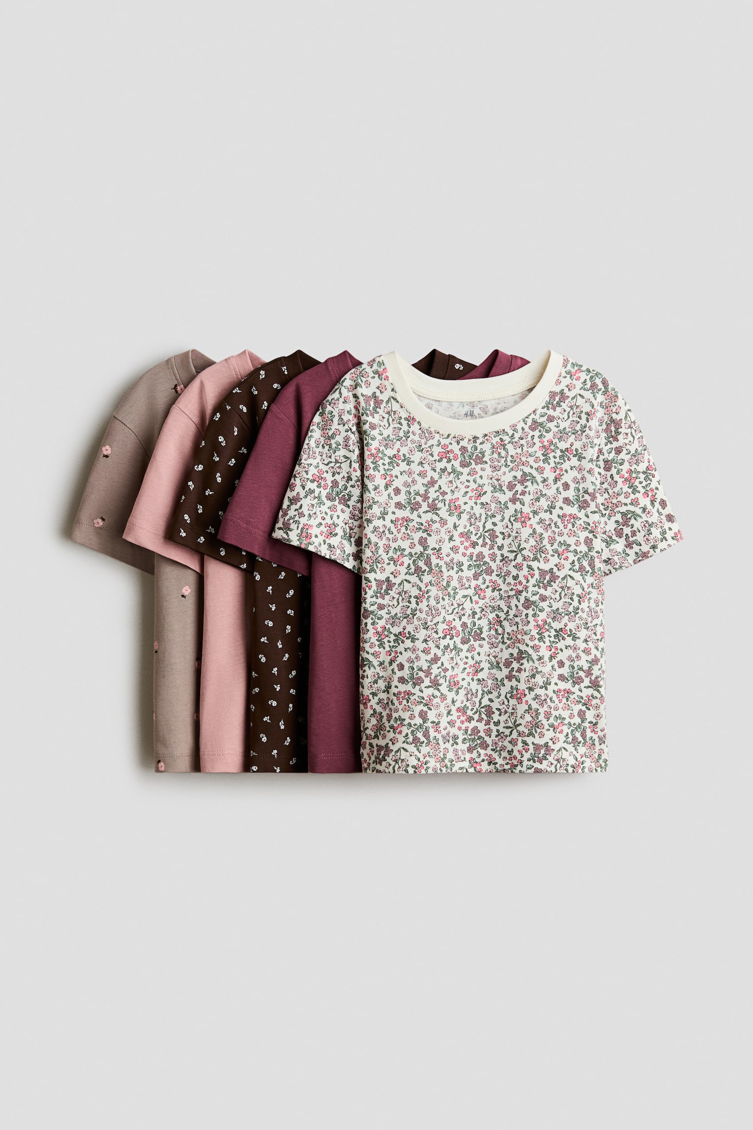 5-Pack Cotton T-Shirts - White/floral/Pink/Libre Comme L'air