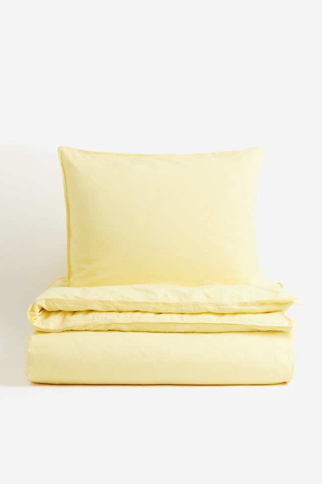 Linen-blend single duvet cover set - Light yellow/White/Beige/Light green/dc/dc/dc - 3