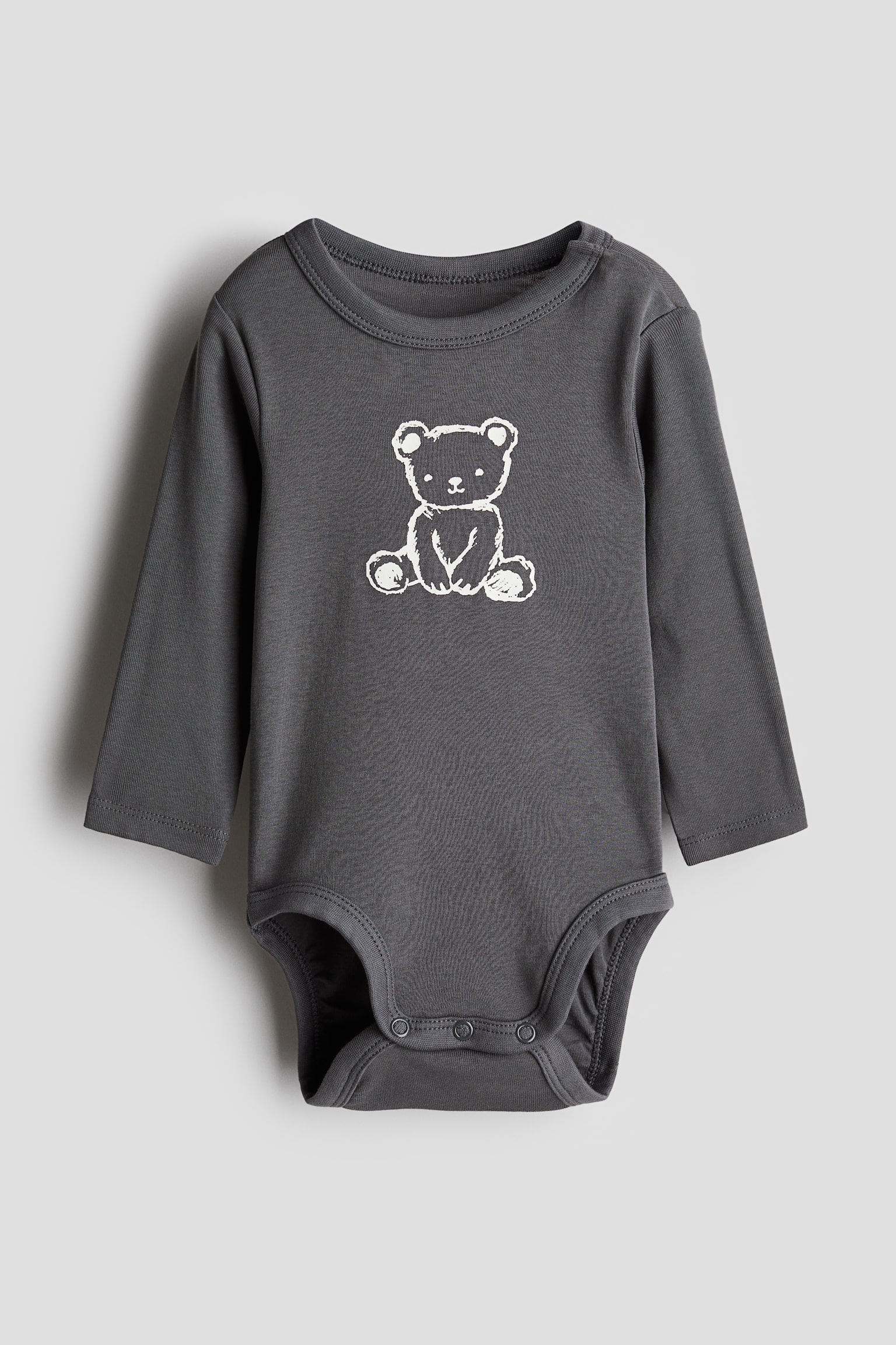 Long-sleeved bodysuit - Dark grey/Teddy bear/Dark grey/Bows/White/Cherries/Dusty green/Vehicles/Grey marl/Family/Cream/Bows/Cream/Floral - 1