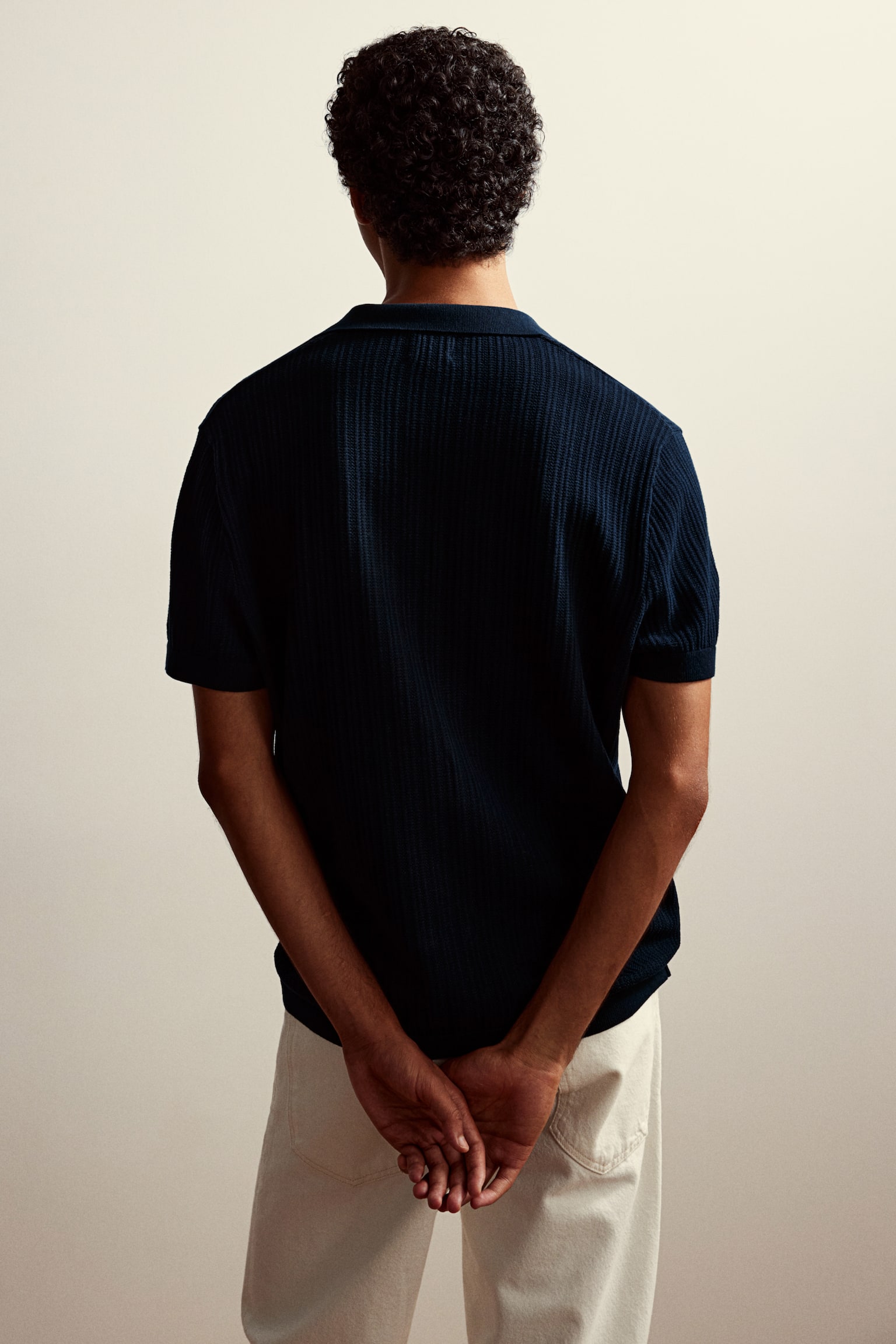 Regular Fit Ribbed polo shirt - Navy blue/White - 5