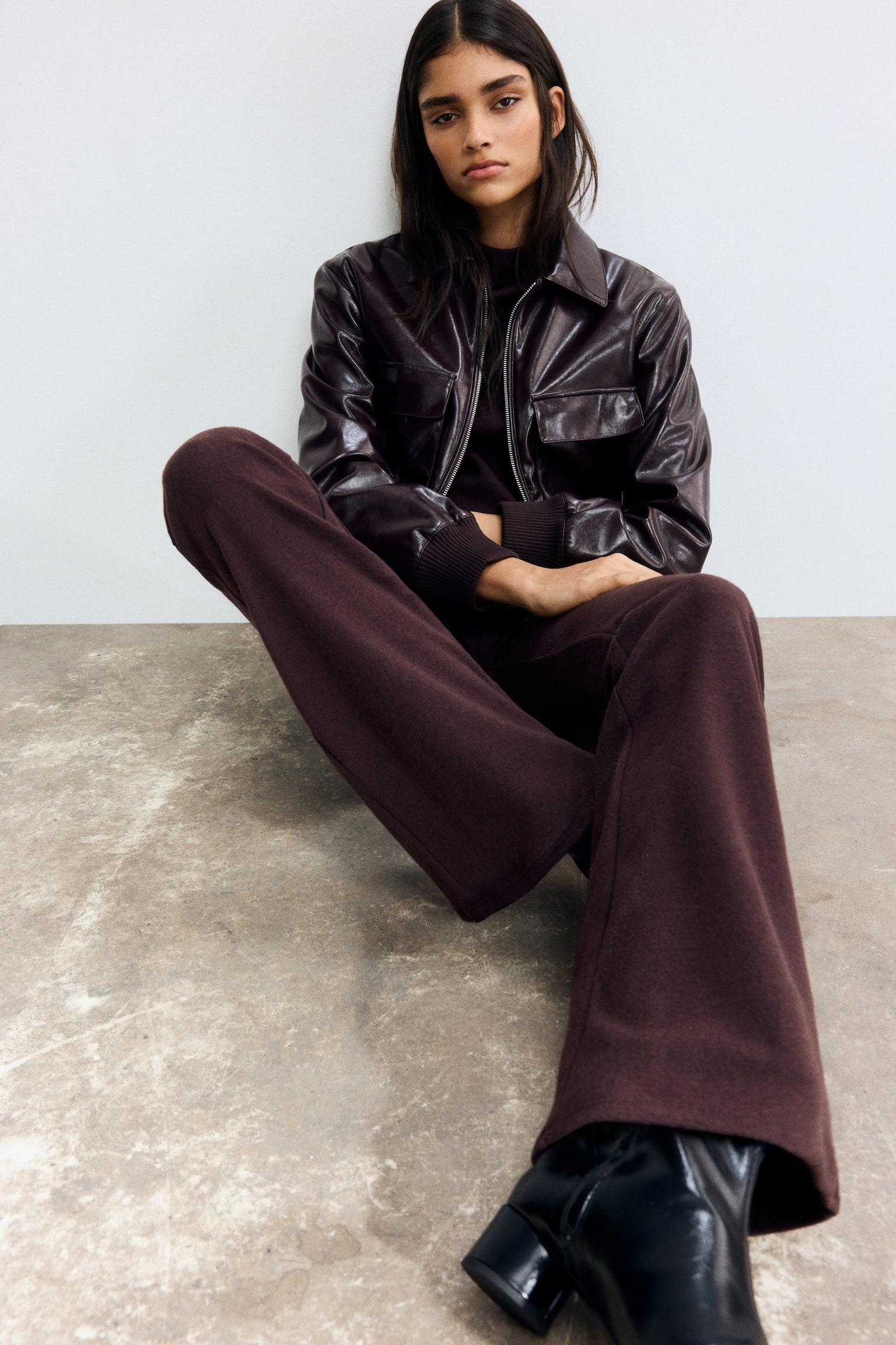 Bővülő kötött nadrág - Szilvapiros/Sötétszürke - 3