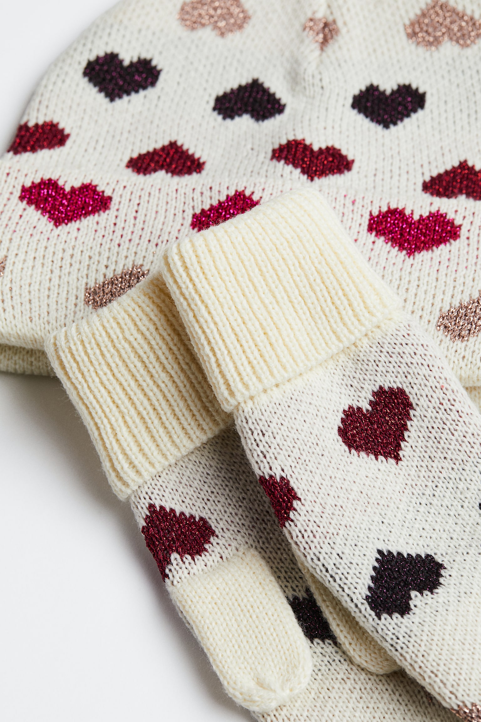 2-piece Jacquard Knit Set - Cream/Hearts - 2